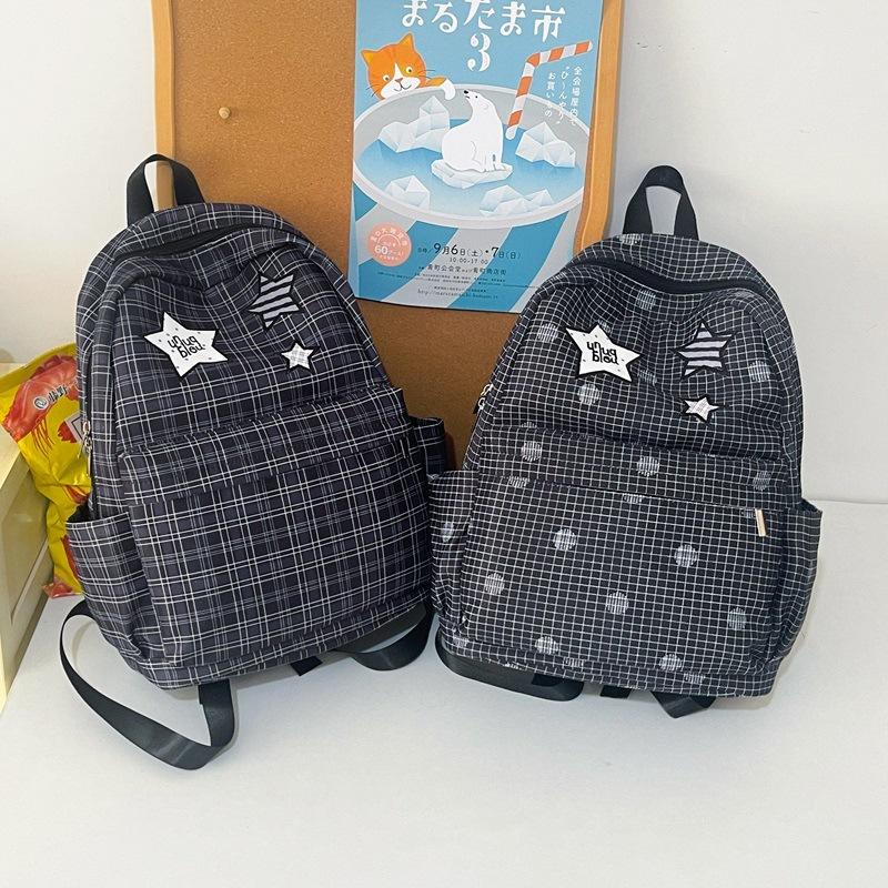 Schoolbag Korean Version Ins Versatile Plaid Backpack Women's Large Capacity Cartoon Star Polka Dot Student Schoolbag Casual Backpack