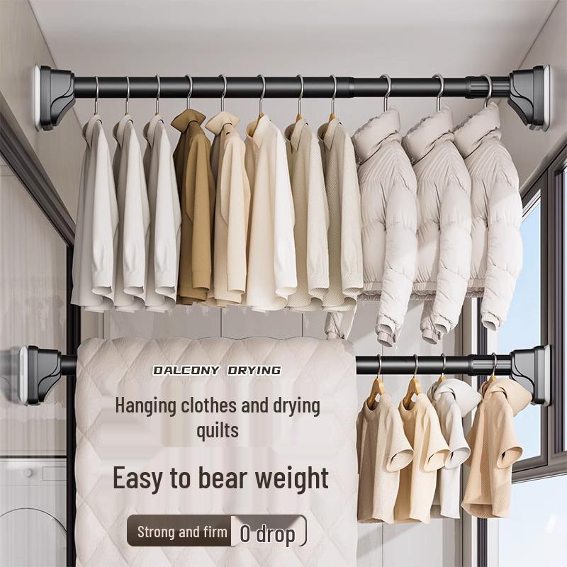 No-Drill Retractable Clothes Drying Rod for Curtain and Wardrobe Support - Nail-Free Bathroom or Shower Drying Rack.