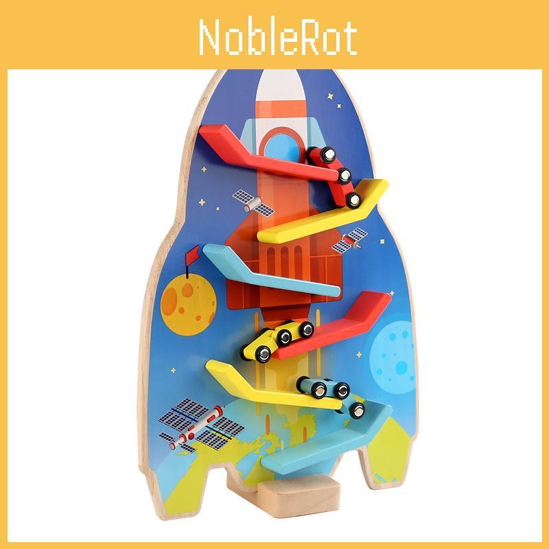 Wooden Rocket Track Toy With Inertia Mechanism For Kids Educational Play