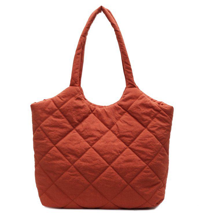 Korean Style Quilted Cotton Tote Bag - Large Capacity, Casual Shoulder Bag for Autumn/Winter 2025.