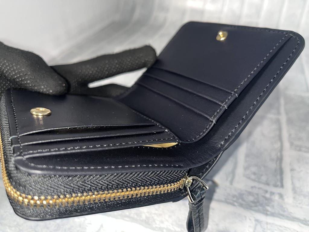 GUODI Bi-fold Wallet, Genuine Crocodile Leather, Shining (Glazed) Finish, for Men and Women, HL-9769-CRS (Black), Compact Folding Wallet