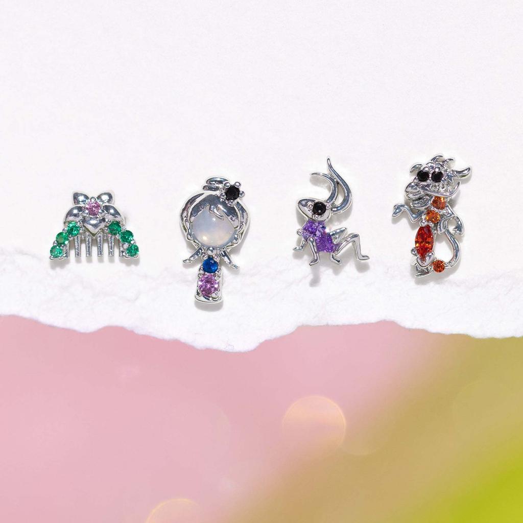 New Ins Cute Cartoon Princess Earrings Set For Women Girl Fashion Vintage Colorful Zircon Stud Earring Jewelry Gift