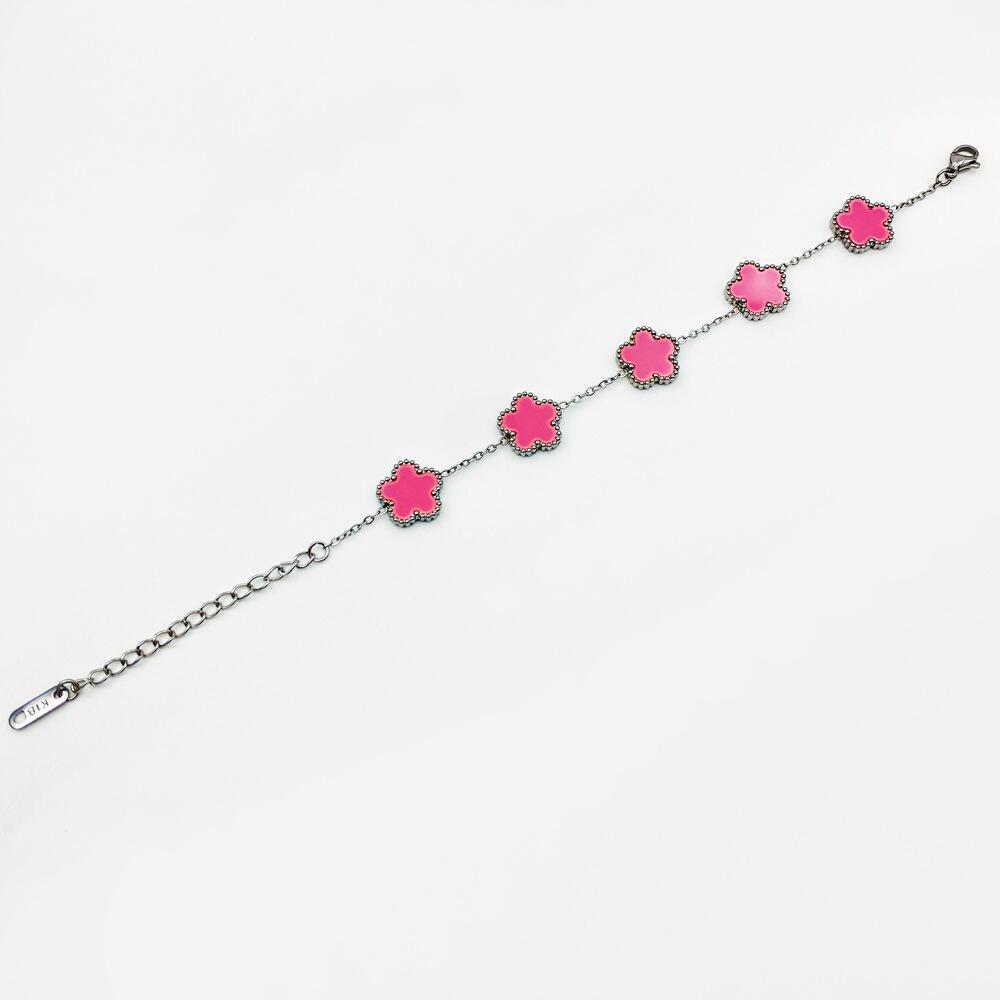 Lucky Five-Leaf Clover Beaded Bracelet for Women Classic Fashion Minimalist Gold Plated Stainless Steel Jewelry