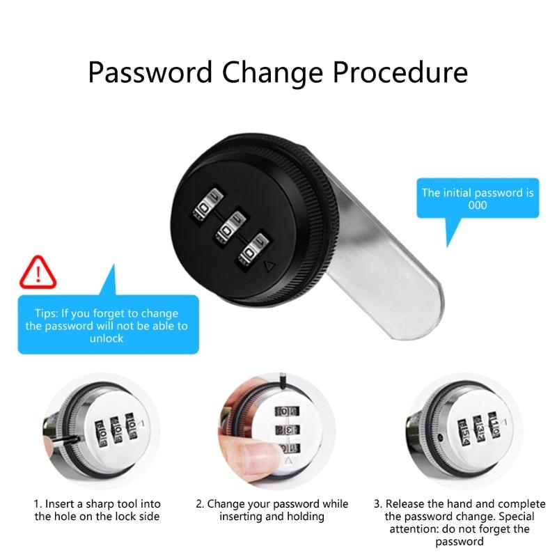 2Pieces Combination Lock 3 Digit Code Cams Lock Accessory for Drawers and Cabinet Sturdy Zinc Alloy Materials Use