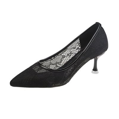 Estate Nuova Moda Scarpe Singole da Donna Pizzo Rete Bocca Bassa a Punta Tacchi Sottili Eleganti Scarpe con Tacco Alto da Donna