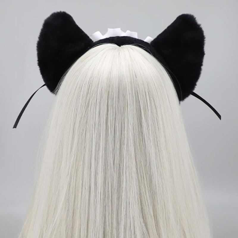 Damen Katzenohr Spitzenkopfschmuck mit Schleife Liebliches Spitzen-Katzenohr-Stirnband Cosplay Engelskopfschmuck Foto-Requisiten