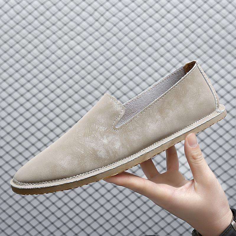 

Мужские мокасины ручной работы из кожи, повседневные мокасины без застежек, дышащие мужские туфли-лодочки, модные деловые туфли на плоской подошве 45 бежевый