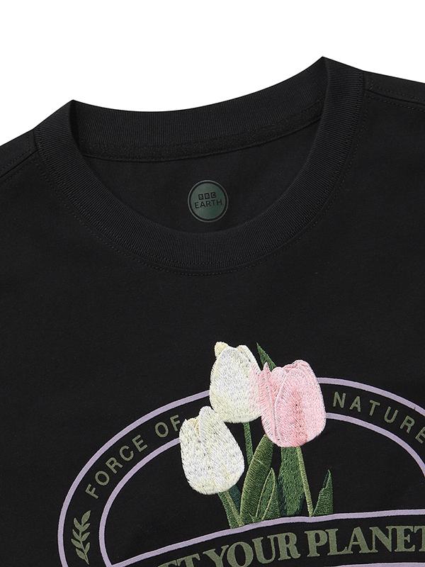 BBC EARTH Embroidery Point Short Sleeve T-Shirt_Black