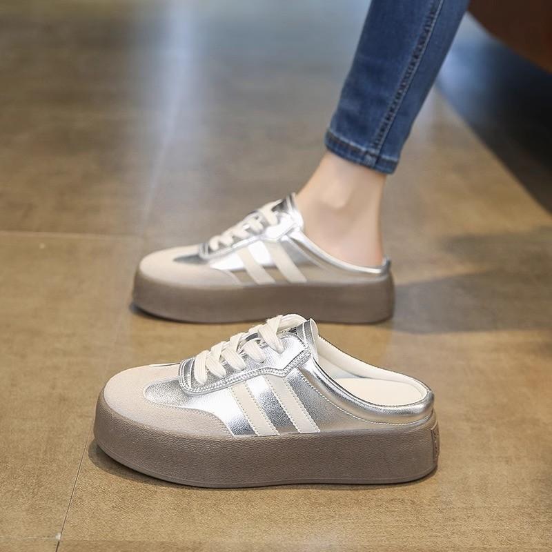 Fashion Women Casual Shoes Fashion Baotou Half Slippers Lace Up Platform Slippers for Women Sport Slippers Slip-On Loafers Zapatos Mujer