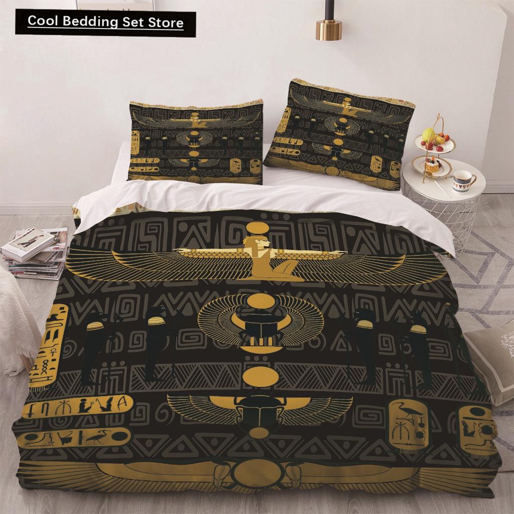 Africa Egypt King Queen Duvet Cover Egyptian Pharaoh Bedding Set for Teens Adults Ancient Frescoes 2/3pcs Polyester Quilt Cover