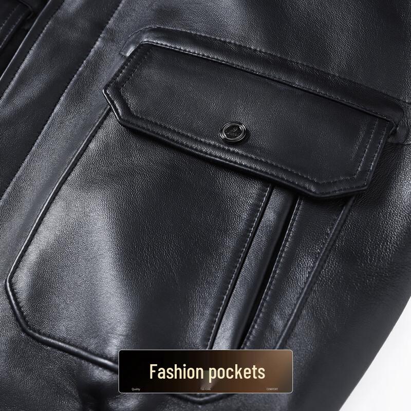 Fu Ting Men's Winter Genuine Sheepskin Leather Jacket with Mink Fur Collar and Goose Down