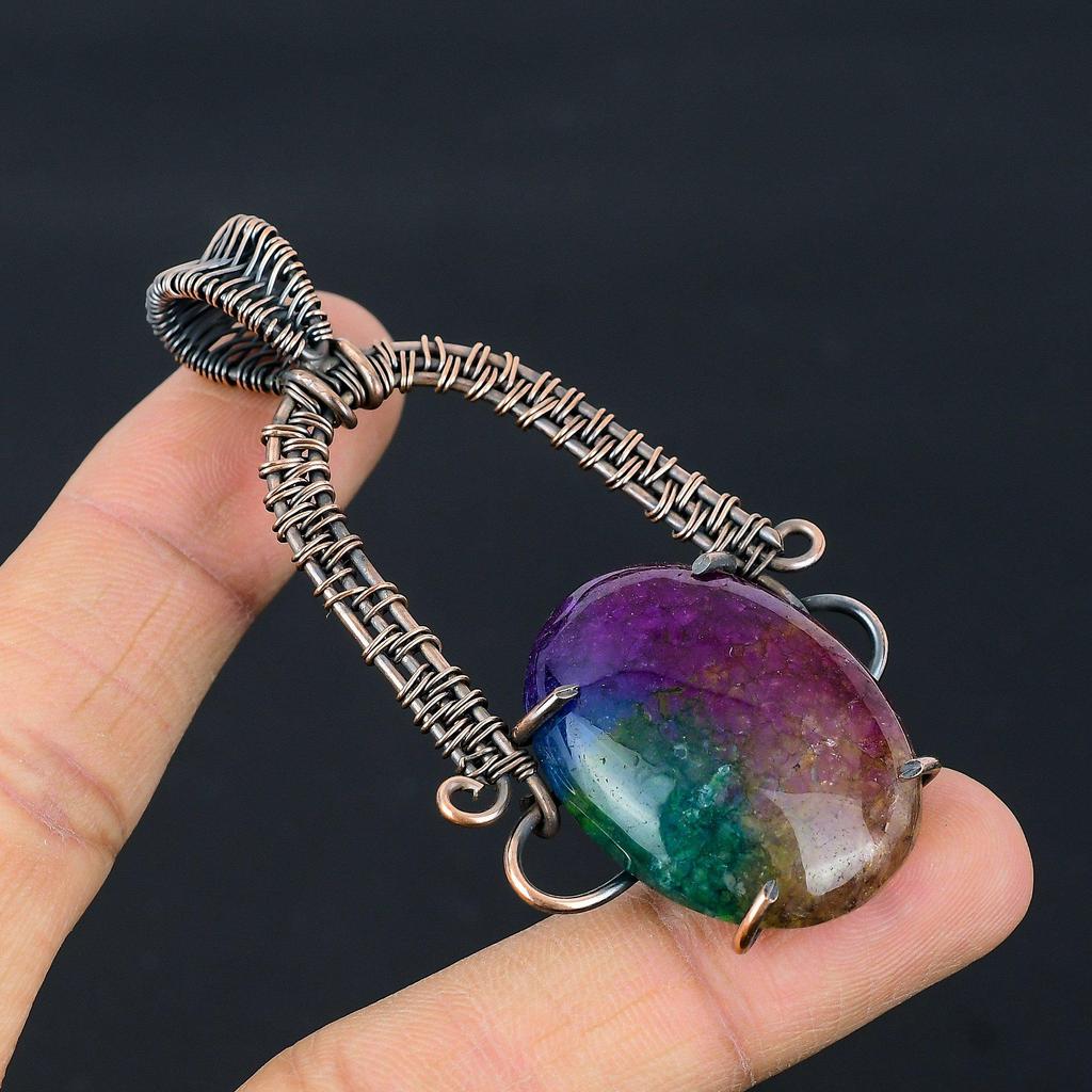 Rainbow Solar Quartz 999 Copper Wire Wrapped Pendant, Handmade Gemstone Pendant Jewelry, Gifts For Wife Brand New Pendant