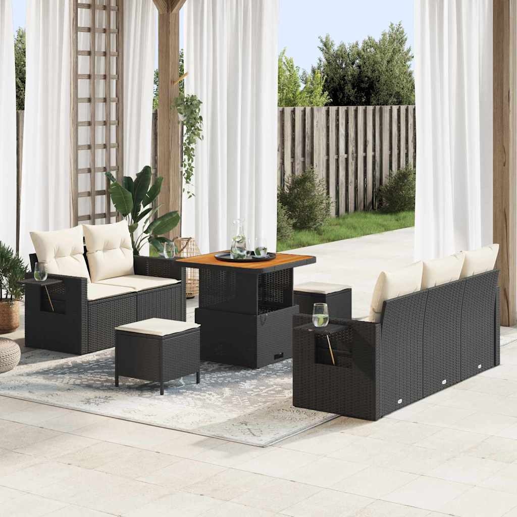 8 Piece Black Garden Sofa Set with Cushions