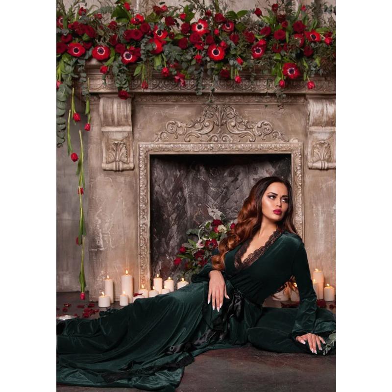 

Сексуальные ночные халаты для женщин, пижамы, кружевные бархатные женские ночные рубашки, удобные женские ночные рубашки, соблазнительная женская ночная рубашка One Size зелёный