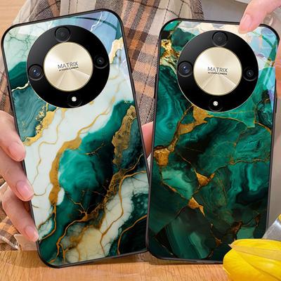 Green Marble For Honor Magic 6 50 70 90 Lite X7b 200 Pro Nova 10 Nova 5T X6 P30 Pura 70 Ultra Tempered Glass Phone Case