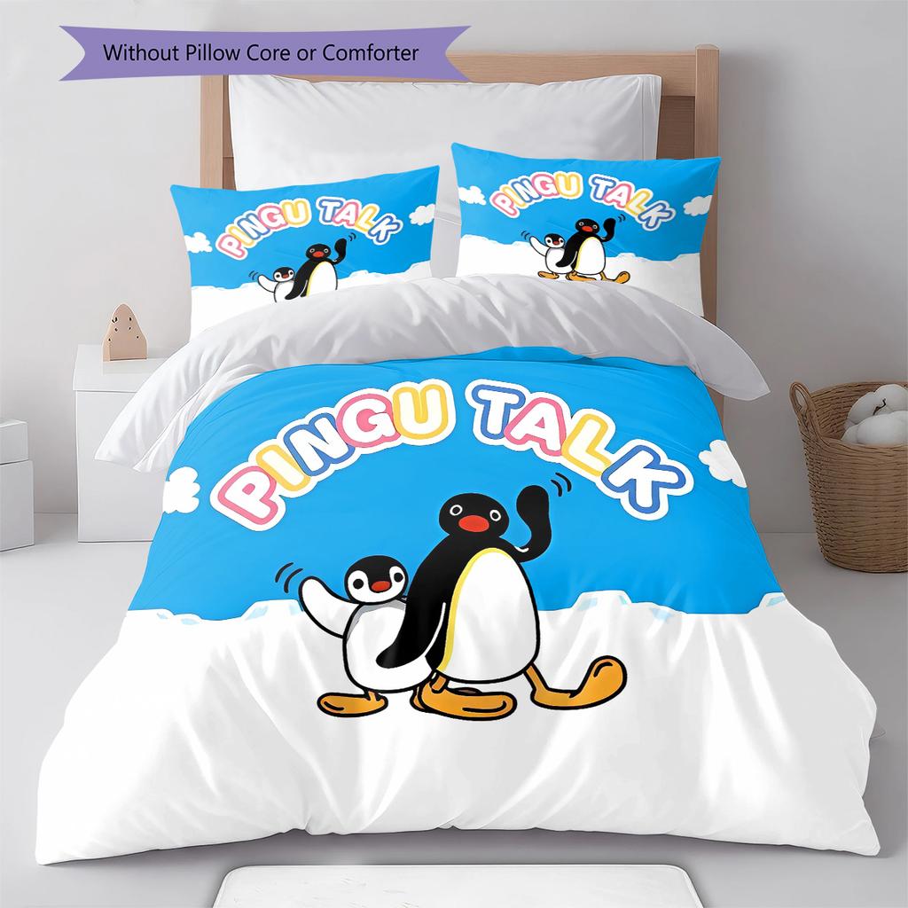 Biancheria da letto con motivo PINGU, Set piumone Copripiumone Federa Regalo di compleanno per la casa (1 * copripiumino + 2 * federa, senza nucleo)