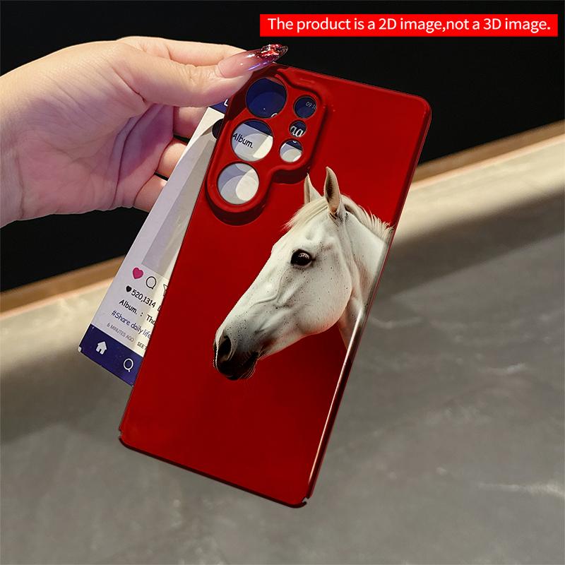 2DFlat Samsung Phone Case White Horse Against Bold Red Background Applicable To Galaxy S22 S23 S24 S25ULTRA S26 A12 A13 A14 A15 A16