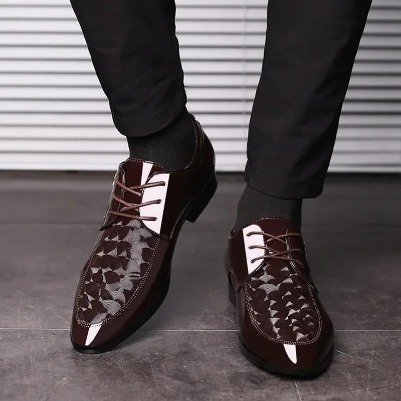 Newest Italian Oxford Shoes for Men Luxury Patent Leather Wedding Shoes Pointed Toe Dress Shoes Classic Derbies Plus Size 38-48