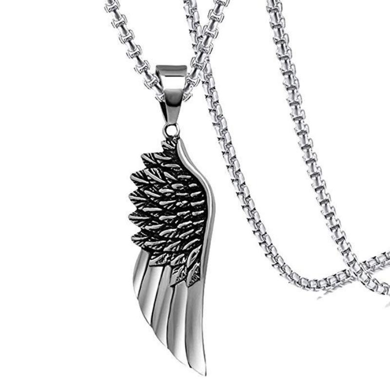 

Explosives in Europe and America Hip Hop Hollow out Fashion Men s Stainless Steel Wing Pendant Necklace Vintage Titanium Steel Jewelry