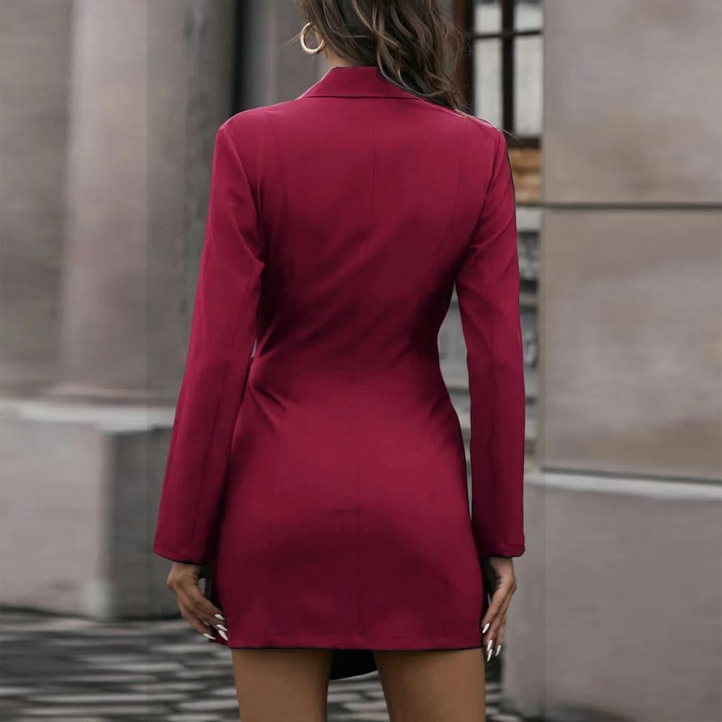 Women's Casual Color Slim Fit Color Tie Waist Long Sleeve Dress