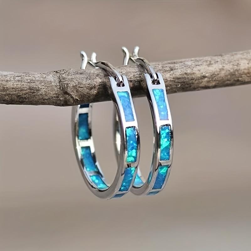 Blue Opal Round Earrings Fashion Men S And Women S Earrings