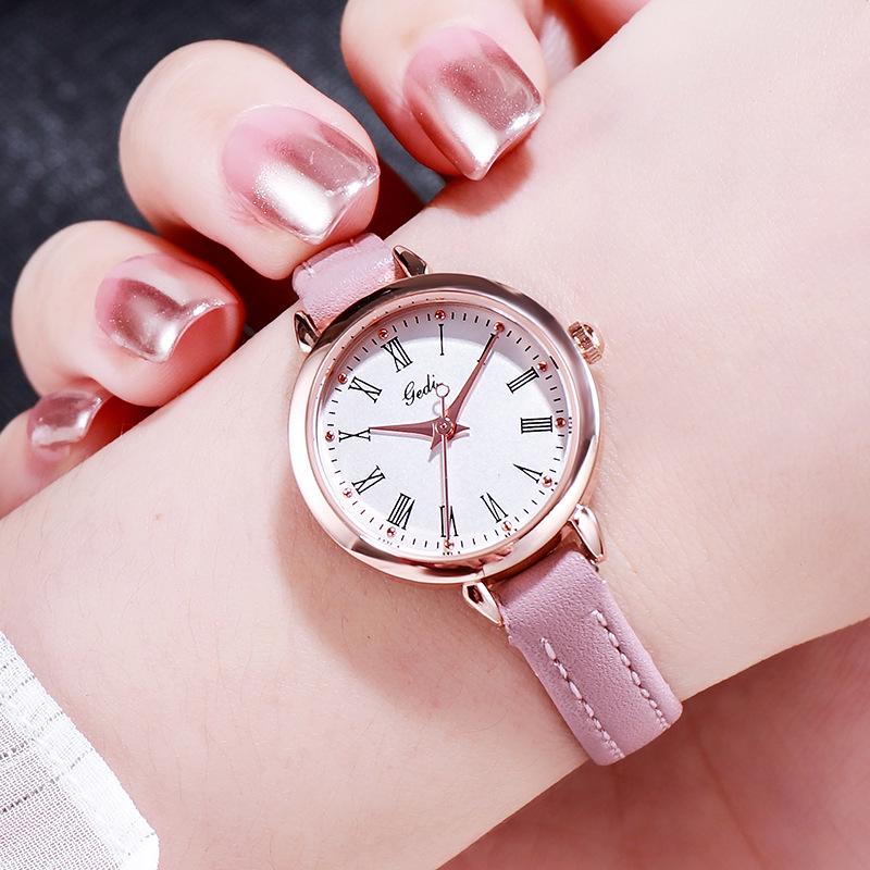 Gedi Round Retro Women's Watch with Roman Numerals - Quartz, Leather Strap, Versatile for Students and Ladies