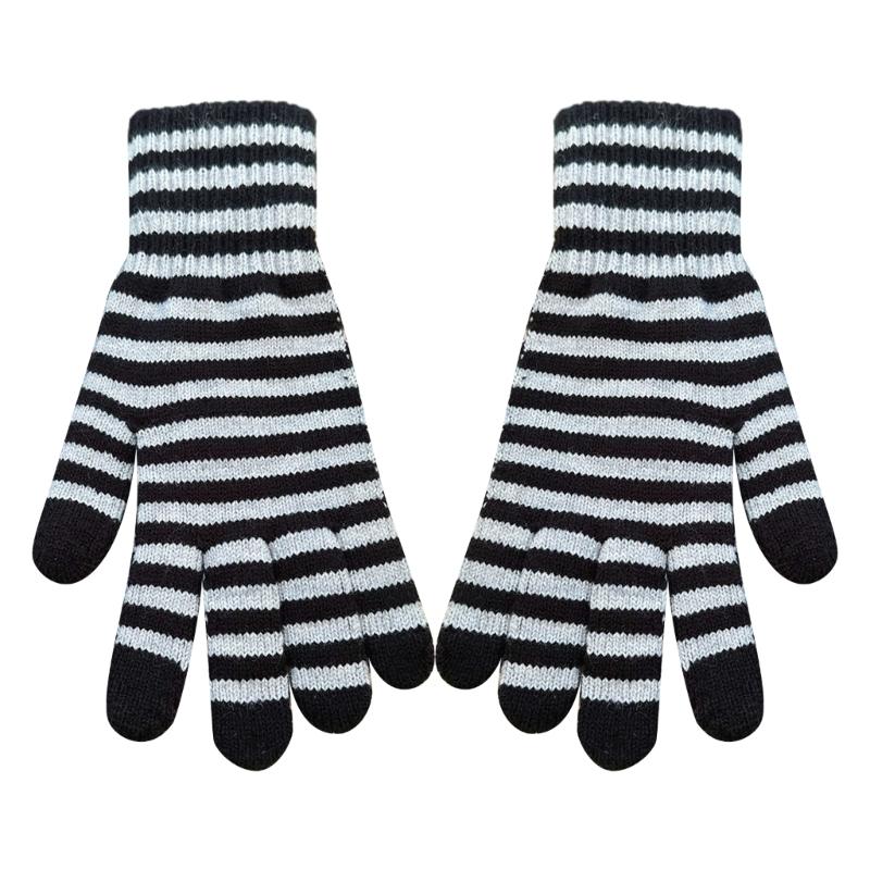 Winter Men Knitted Gloves Mobile Phone Touch Mitten Thicken Striped Striped