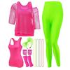 12 Pcs 80s Costume Outfits Accessories For Woman Party Fishnet Shirt Legging Vest Hairband Necklace Gloves Leg Warmer