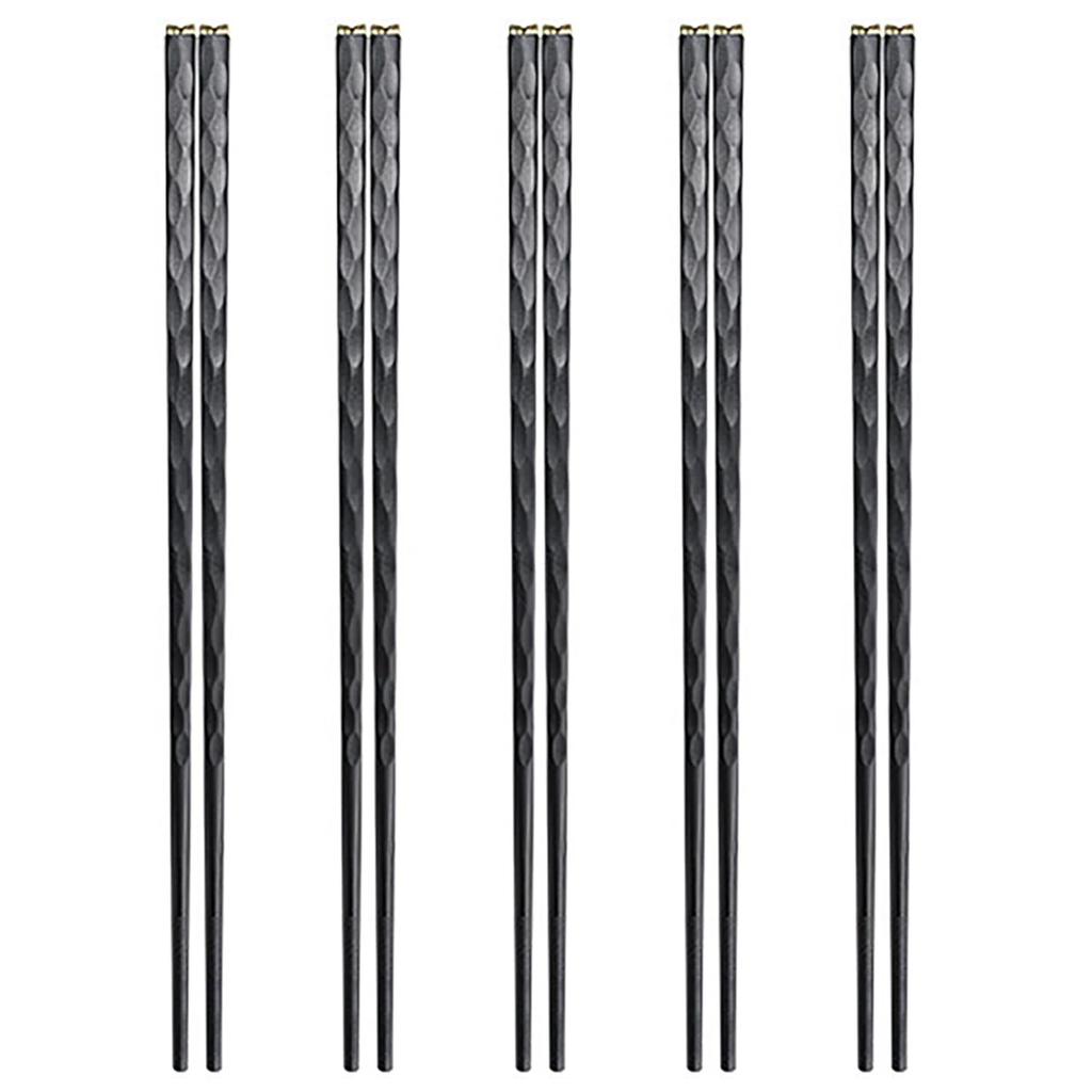 5 Pairs Reusable Non-slip Chopsticks Alloy Chinese Chopsticks Black Gold Chopsticks Set Korean Food Sushi Sticks Chopsticks