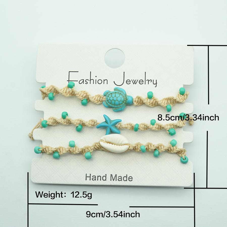 Noter 3Pcs Ladies Sea Creature Charm Bracelet Set Handmade Braided Starfish Shell Turtle Braslet Summer Beach Vacation Jewelry