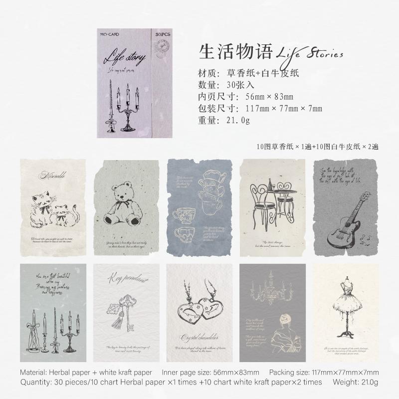 30pcs/pack Retro Material Background Decoration Sticker DIY Scrapbook Writing Paper Office School Stationery Decor Junk Journa