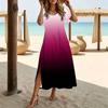 Rochie de Damă la Modă cu Gât Rotund, Imprimată cu Model Vintage, Mânecă Scurtă, Decupaj Lateral, Rochie Casual de Vacanță, Rochie Lungă Largă