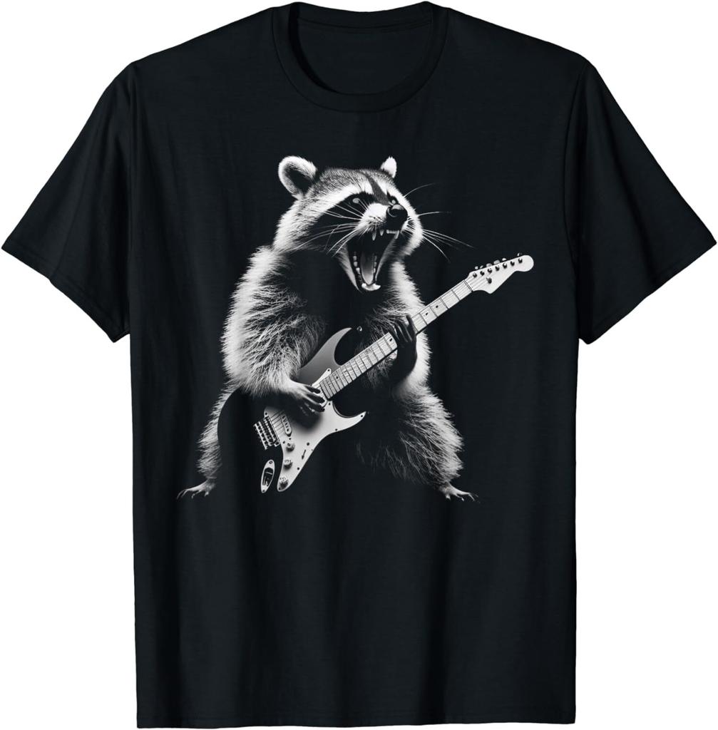 NEW LIMITED Funny Raccoon Playing Guitar Shirt Guitar Raccoon Rocks Fun T-Shirt