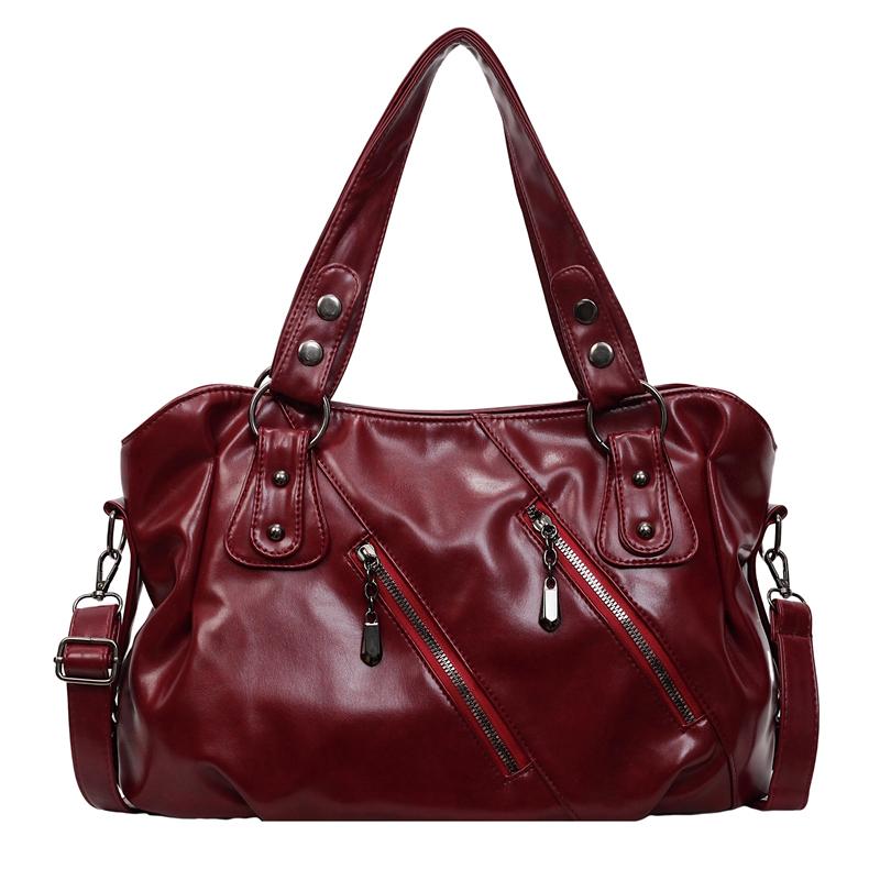 Retro Women's PU Leather Handbag Large Capacity Shoulder Bags Multi Zip Pocket Handbag for Daily Commute Work Shopping and Weekend Outings