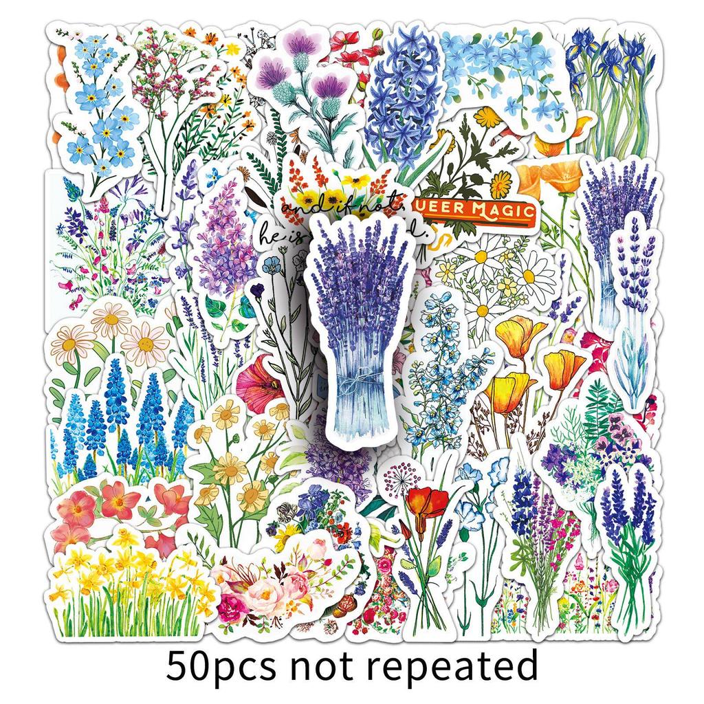 50 Plant-Themed Flower Graffiti Stickers for Luggage, Cars, and Water Bottles