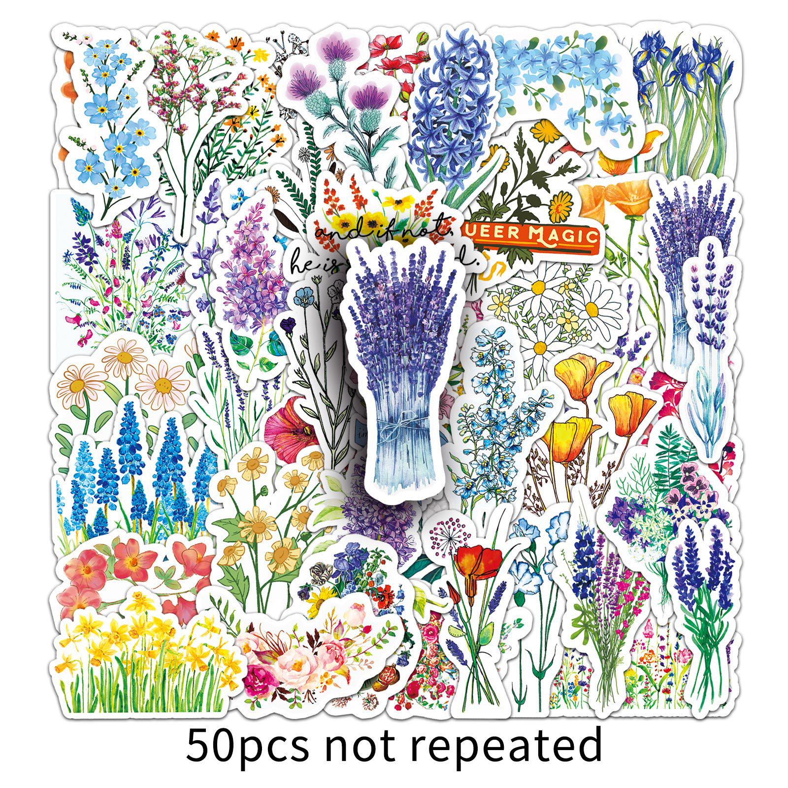 50 Plant-Themed Flower Graffiti Stickers for Luggage, Cars, and Water Bottles