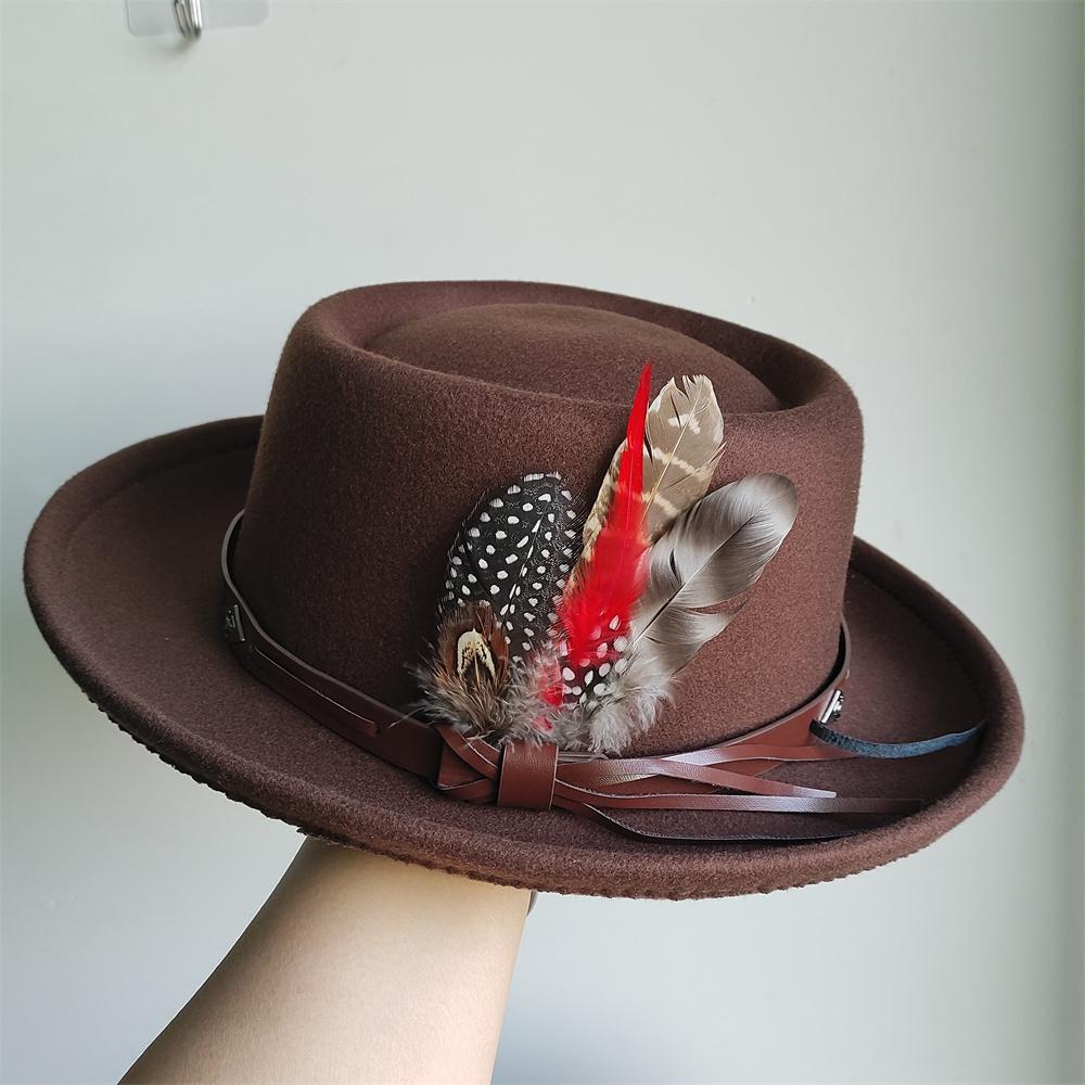 Fedora Hut Pork Pie Hut Papa Woll Flacher Hut Jazz Hut Für Damen Herren Spieler Boater Trilby Hut Hut Feder Zubehör