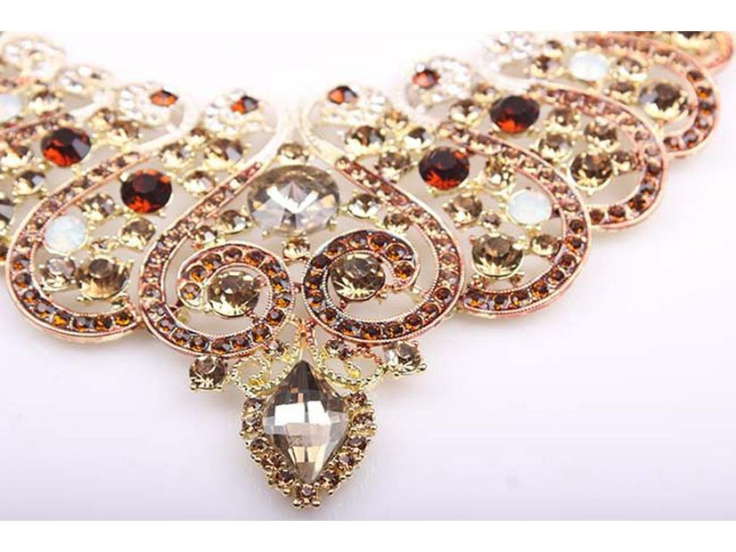 Elegant Full Diamond Clavicle Necklace & Earring Set for Evening Dress & Bridal Wear
