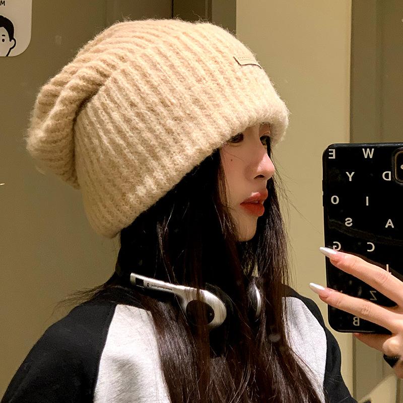 Autumn and Winter Large Head Circumference Thickened Warm Ear Protection Cold Hat Versatile Loose Pile Woolen Hat