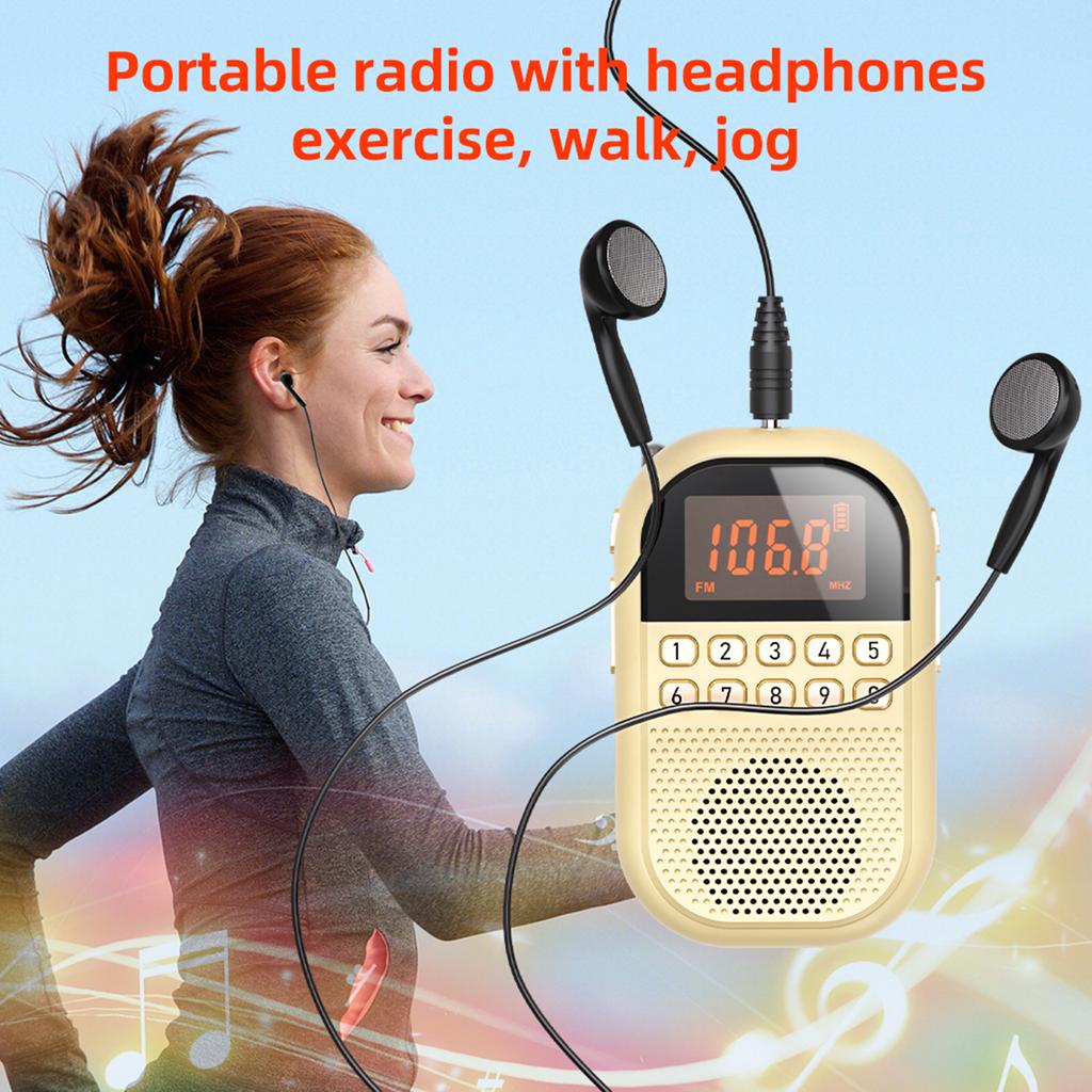 Portable Radio Rechargeable Personal Radio with Earphone Mini Digital Tuning Radio for Walking Jogging