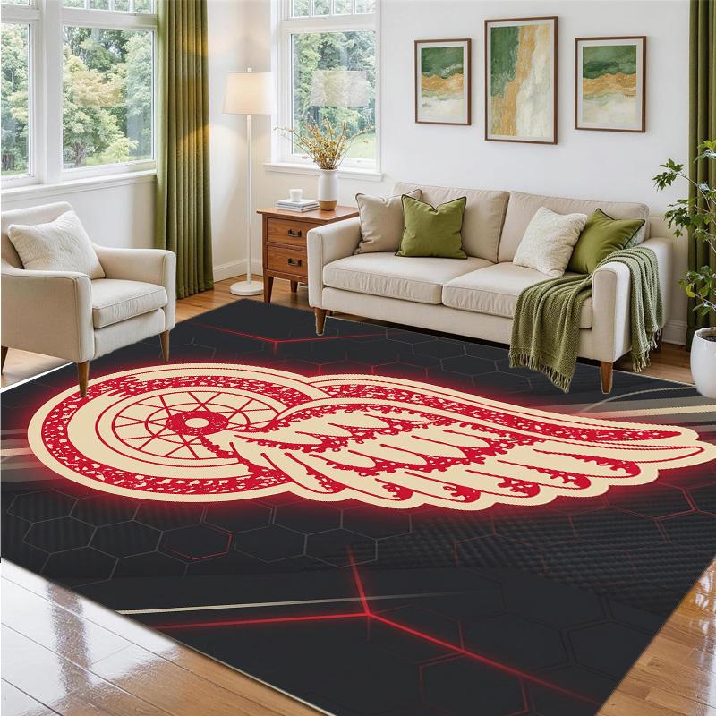 Detroit Red Wings Design Crystal Velvet Rug Soft Decorative Mat for Bedroom Entrance