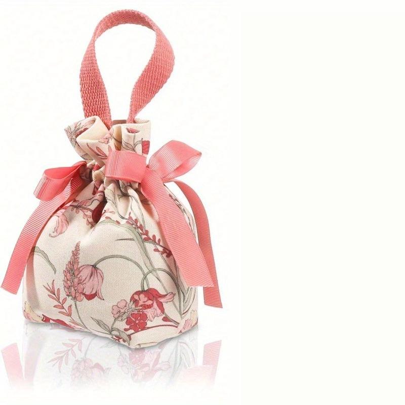 Floral Small Gift Bags with Handles, Small Flower Candy Bags, Tea Party Gift Bags, Jewelry Bags with Drawstring, Canvas Small Candy Bags