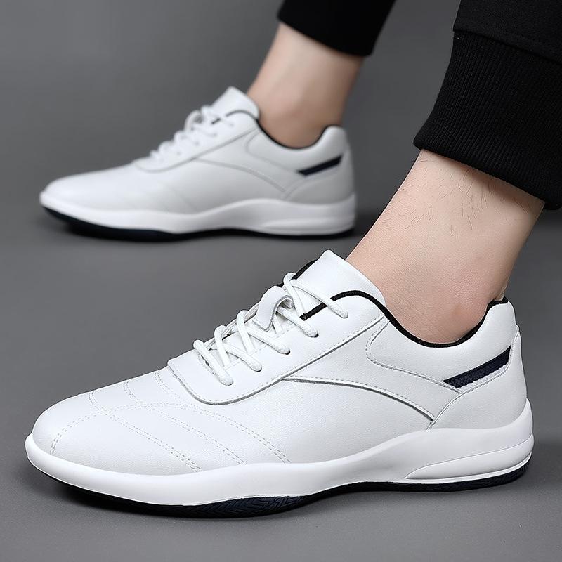 2025 spring and autumn new men's sports style casual leather shoes men's breathable and versatile simple white shoes trendy lace-up single shoes
