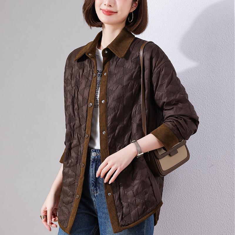 Lightweight Women's Mid-Length Cotton Jacket - 2024 Autumn/Winter Casual Fashion, Padded Patchwork, Loose Fit, Korean Style