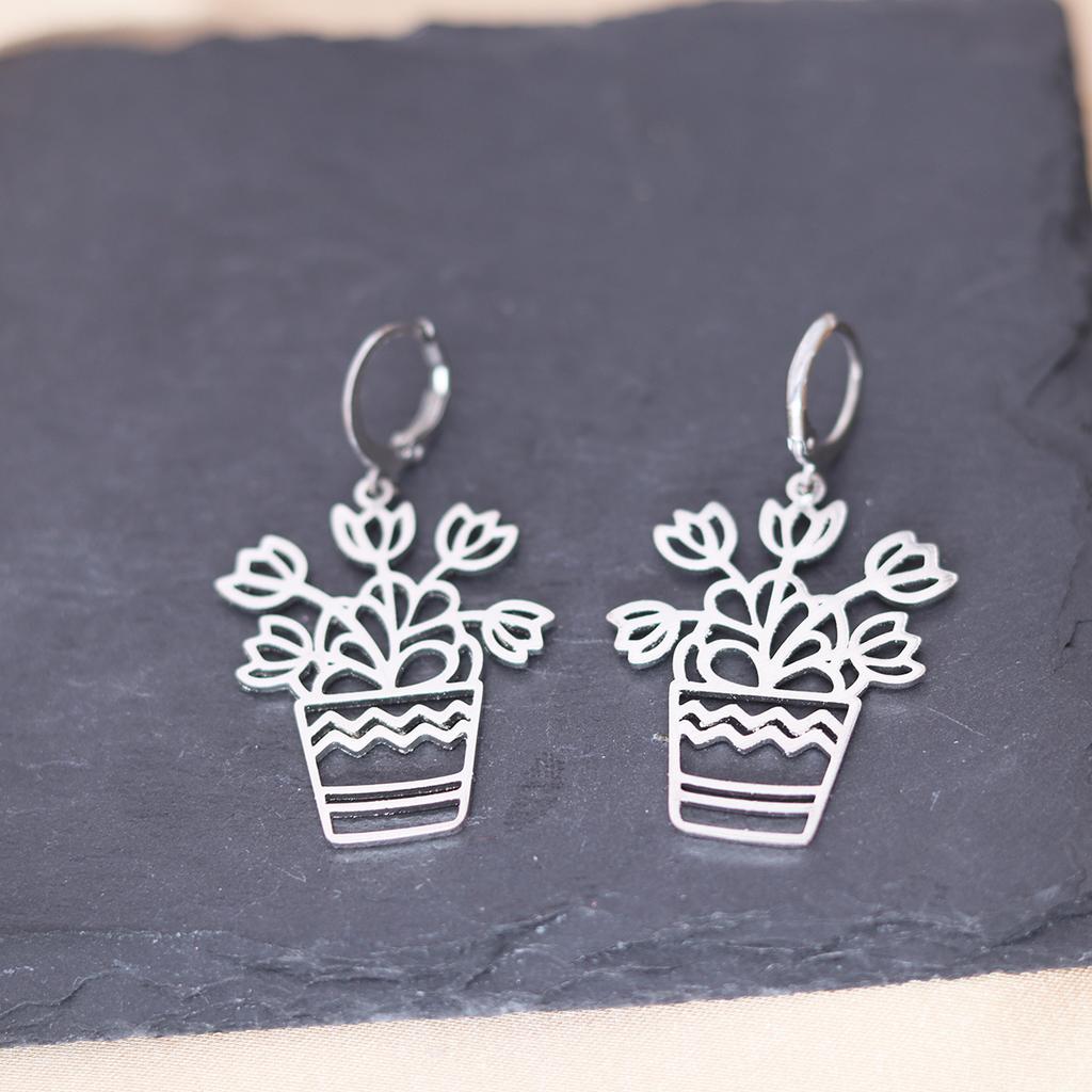 Kinitial Stainless Steel Death Moth Sun Moon Snake Mushroom Cactus Hamsa Hand Horse Earrings For Women Trendy Piercing Jewelry