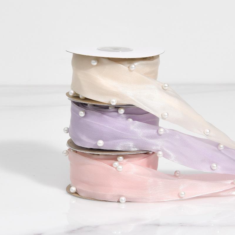 Elegant Pearl Hibiscus Satin Flower Cake Bag Decoration Bow Hair Clip Ties Floating Ribbon Ribbon DIY Material Ribbon Crafts Making Ribbons