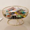 Yousheng Metal Wire Fruit Basket Round Mesh Fruit Bowl with Marble Texture Tray Modern Decorative Bread Snacks Serving Bowl for Kitchen Countertop