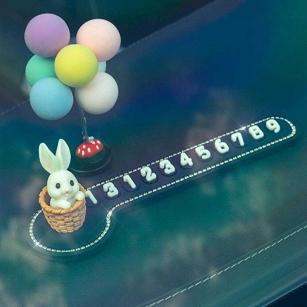 Telefonní číslo v autě Dočasná stopka Multifunkční kreslený zajíček Výzva k dočasné parkovací kartě Dekorace SPZ