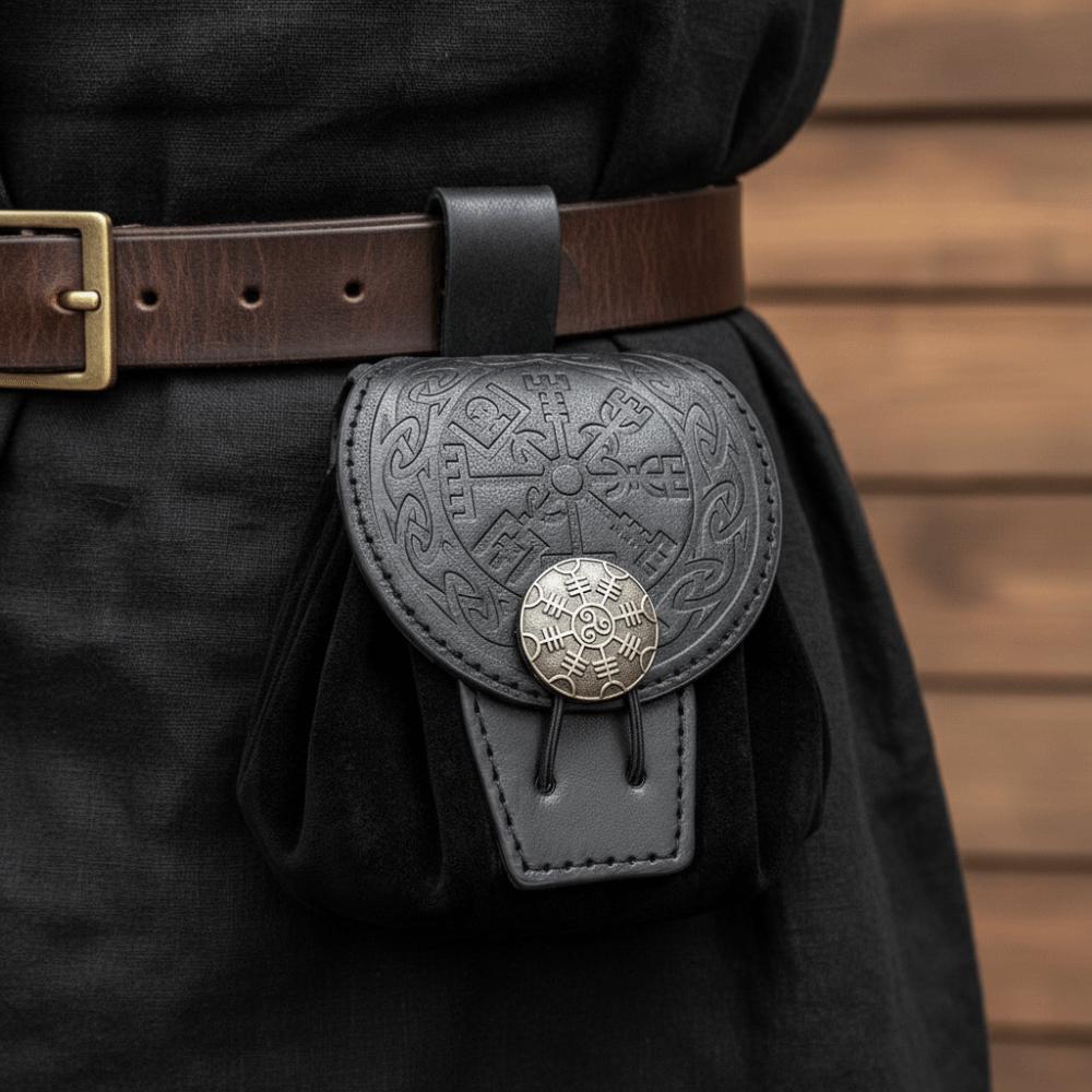 Vintage Hüft-Münzbeutel Geprägtes Design Gürteltasche Retro Kordelzug Bauchtaschen Mittelalterliches Thema