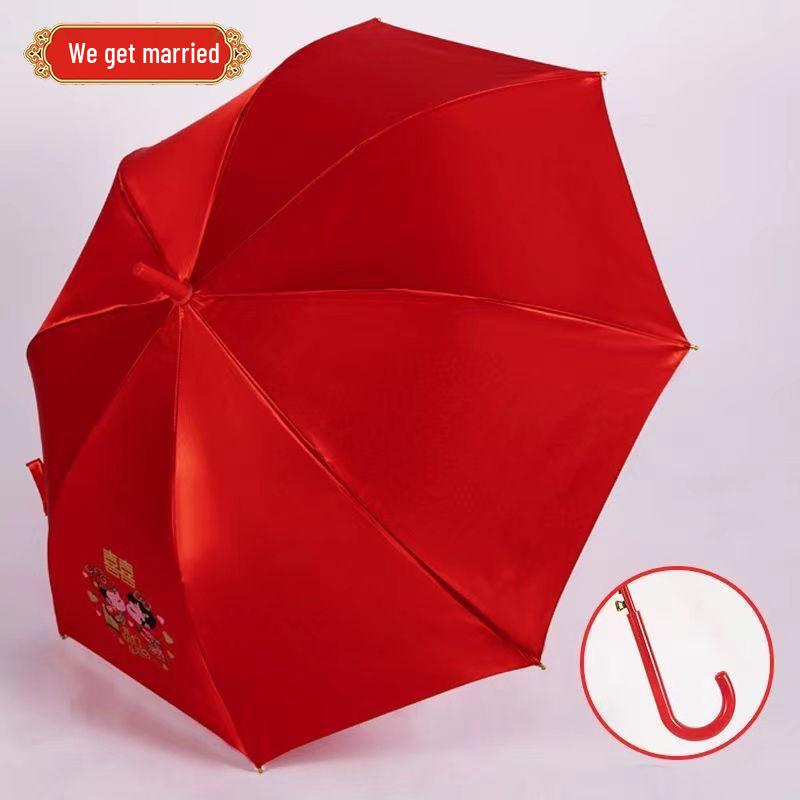 

Elegant Red Bridal Umbrella with Embroidered Lace Edge and Long Handle for Weddings